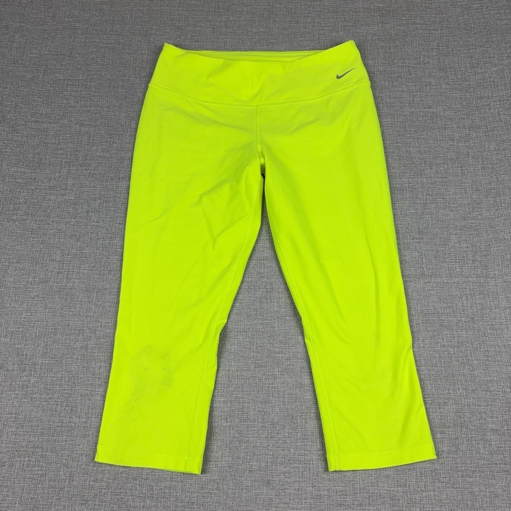 Nike Golf Dri-FIT Leggings Womens M Yellow Capri Running Gym Pants Athletic